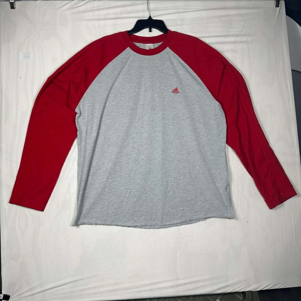 Y2K Adidas Long Sleeve Raglan T-Shirt Size 2XL Red Heather Gray Logo